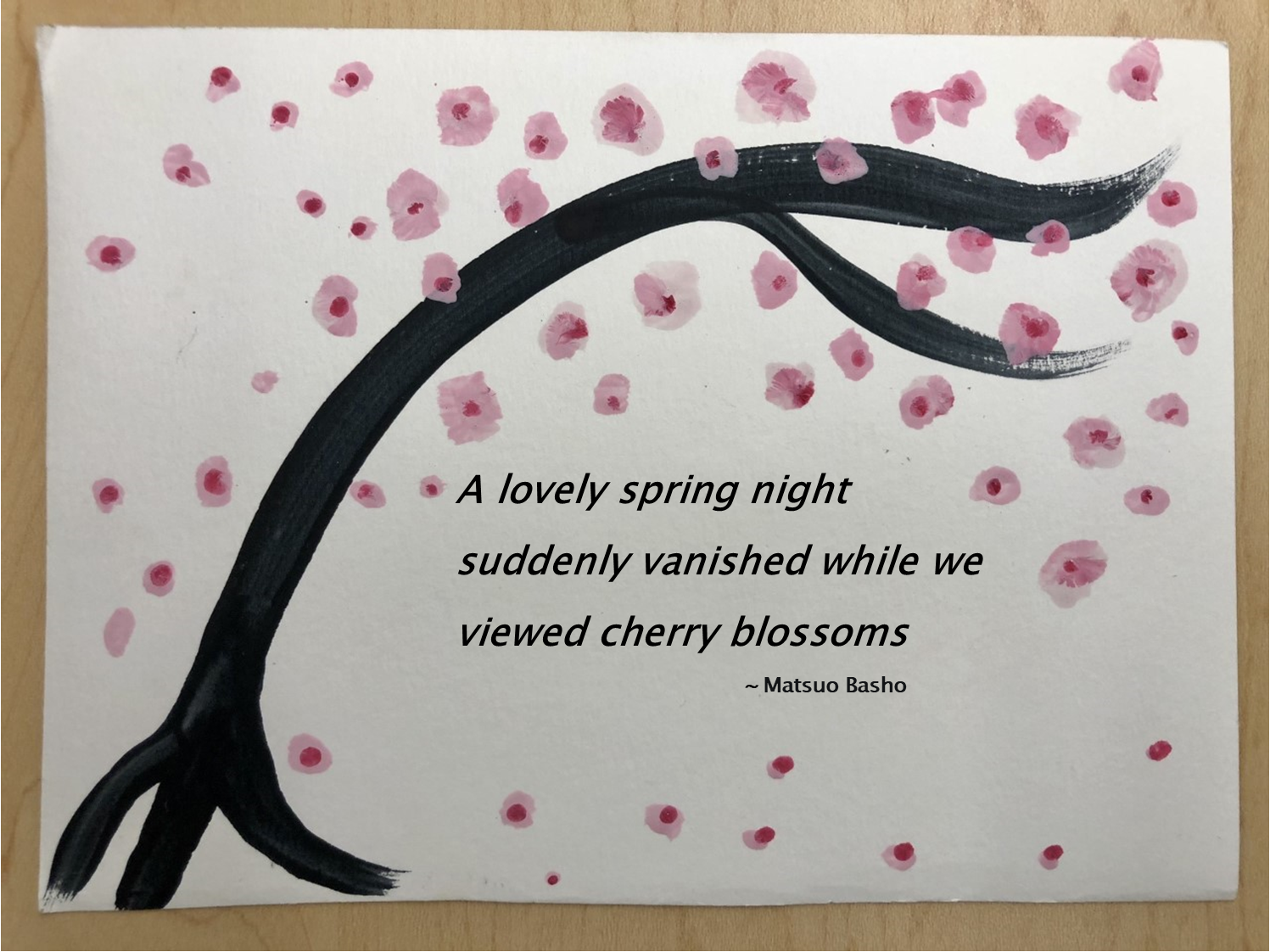 Basho Haiku with painted cherry blossoms
