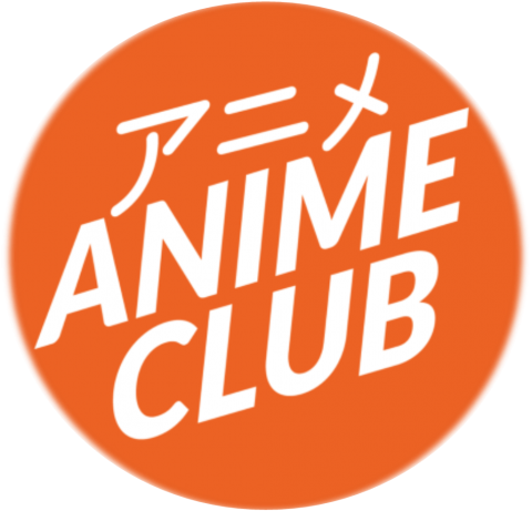 orange circle with words "anime club" and Japanese characters