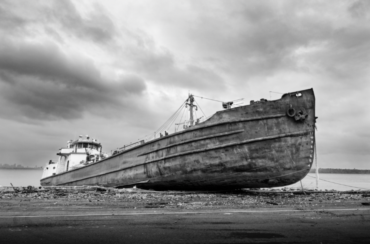 Black and white photo of a ship by Ted Gormley