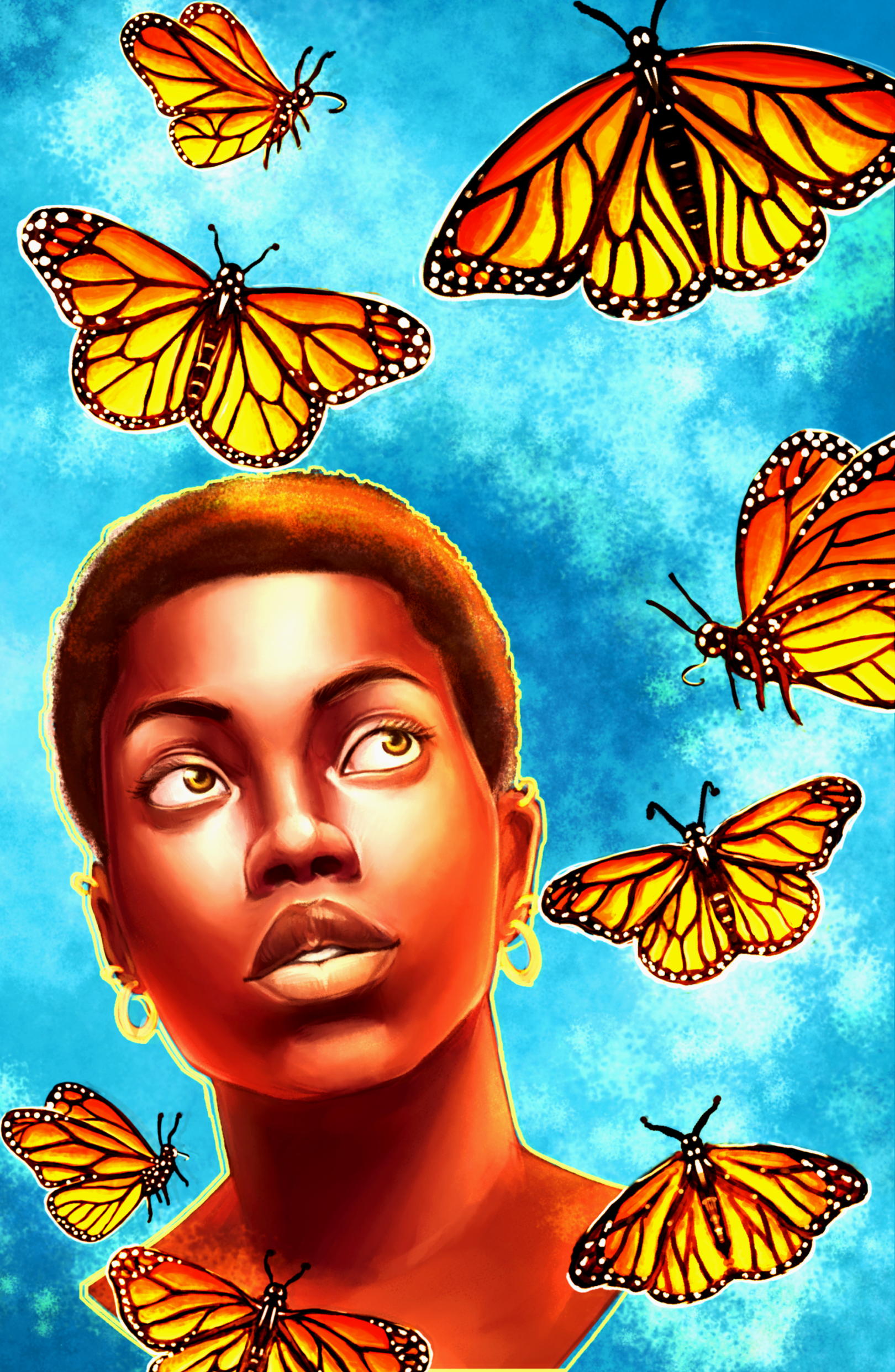 Digital art of woman with butterflies by Ja'lisa Yates