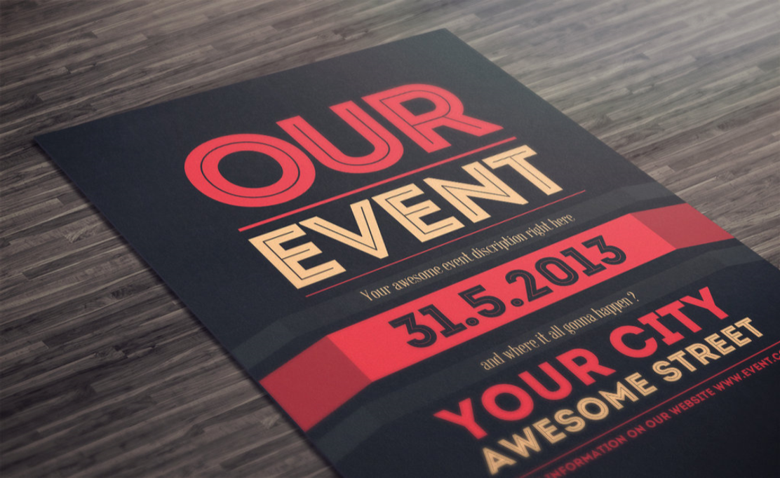 Black and red flyer advertising "our event"