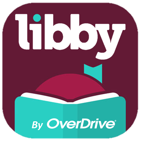 The name libby appears above an open book that says By Overdrive on the cover; a head with a bow appears above the open book. No face is visible.