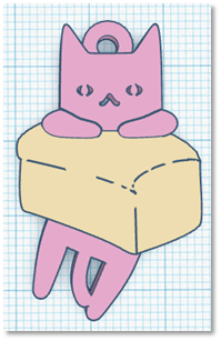 screenshot of Tinkercad program - cat hanging off bread loaf