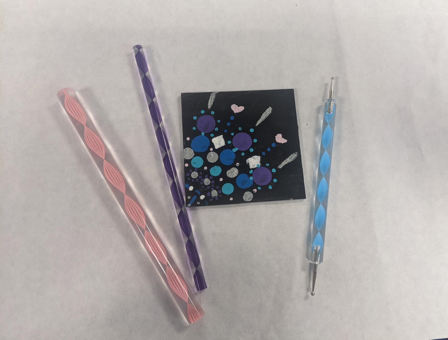 small dot art canvas plus pink, purple, and blue dotting tool