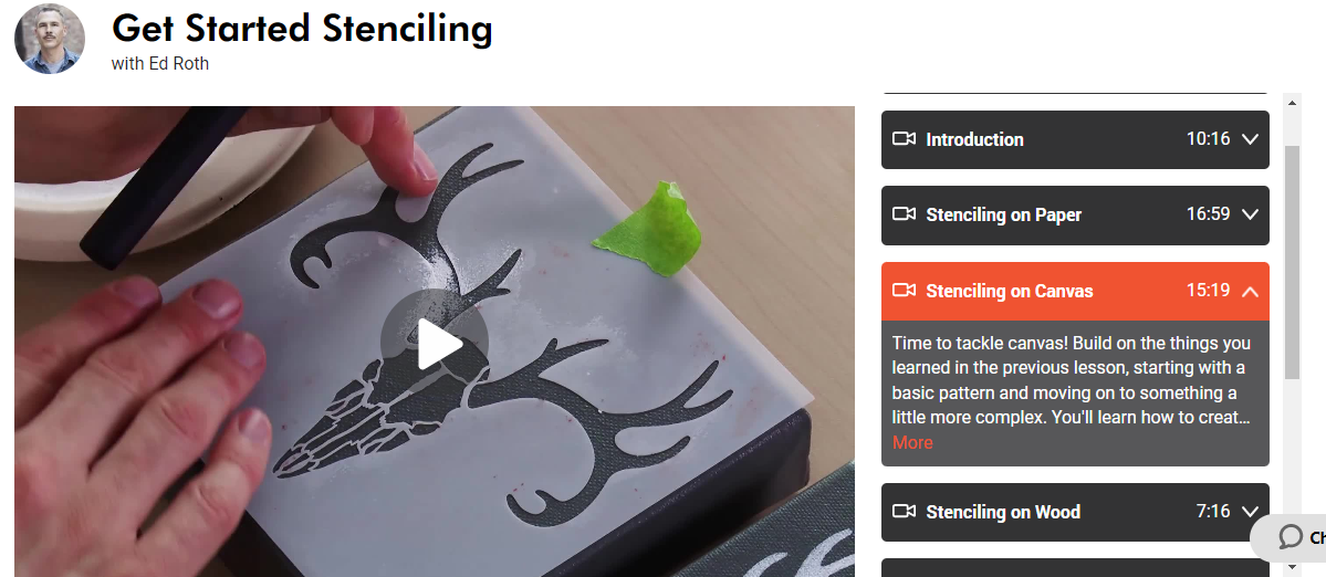 screenshot of the thumbnail for the stenciling course on Craftsy