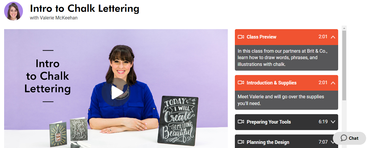 screenshot of chalk lettering thumbnail on crafty website