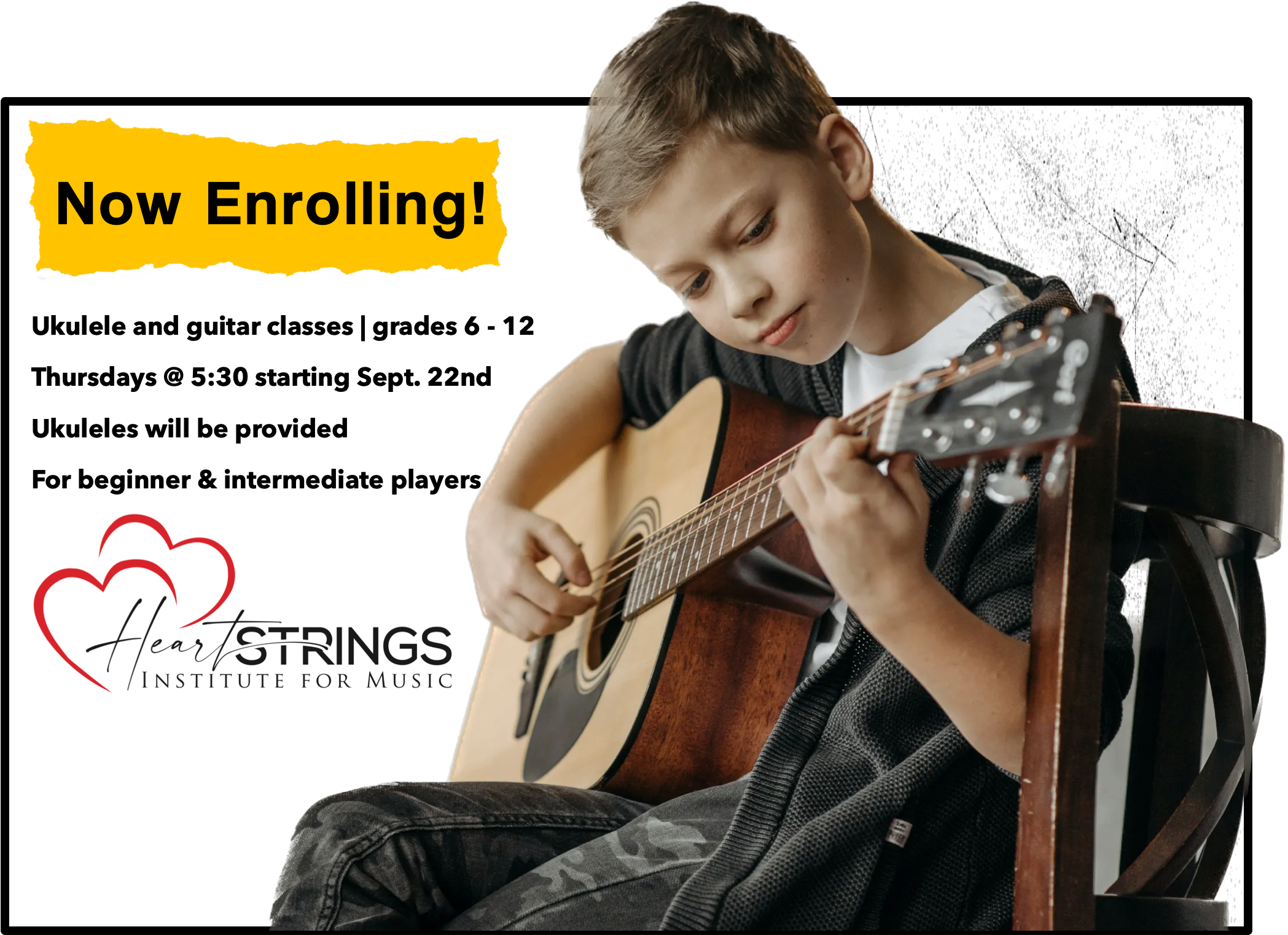 Heartstring image of child playing guitar