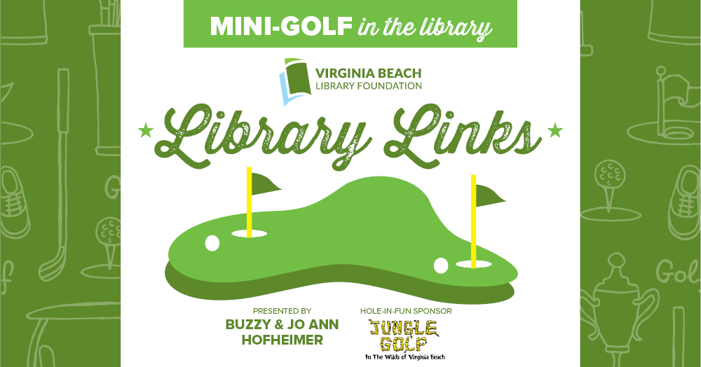 Image of putting green and Library Links Logo