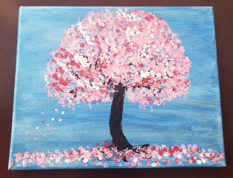 Cherry blossom themed painting. Approximation of actual project.