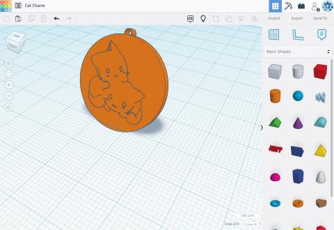 screenshot of Tinkercad program - cat charm