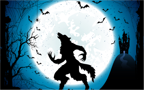 dark halloween background with moon on blue sky