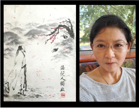 Art by Ting Mei and a photograph of the artist, Ting Mei
