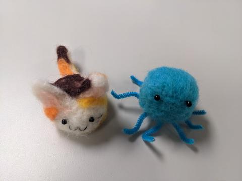felted cat and felted octopus