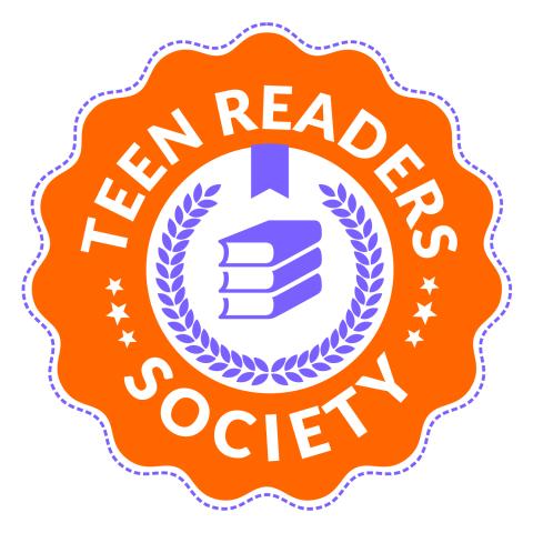 Orange and purple Teen Readers Society logo