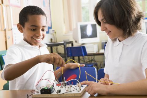 two boys in science lab