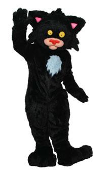 Large black cat costume with hand raised in a wave