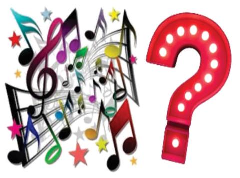 colorful musical notes and large question mark