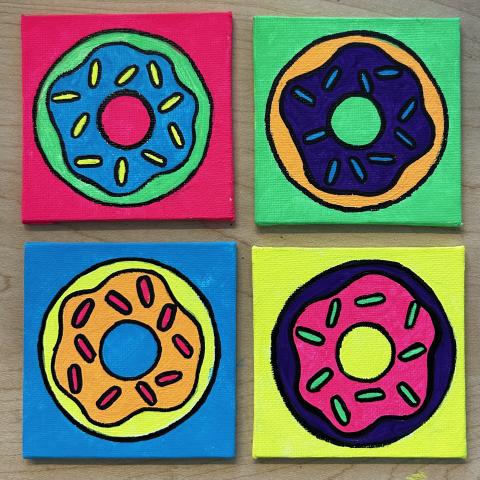 4 square donut pop art mini canvases