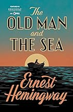 Book cover for "The Old Man and the Sea" by Ernest Hemingway.