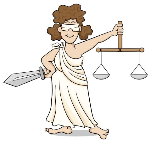 Comical image of the Lady Justice statue.