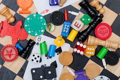 assorted, colorful game pieces