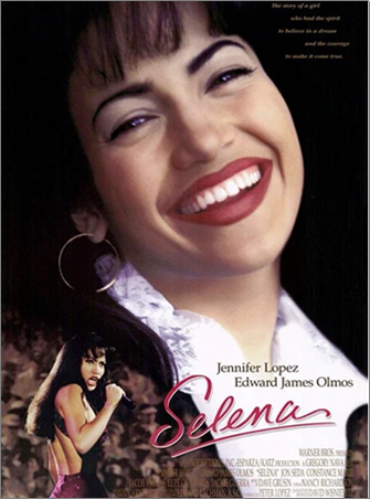 Selena movie poster. A woman smiling.