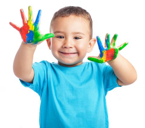 toddler with painted hands