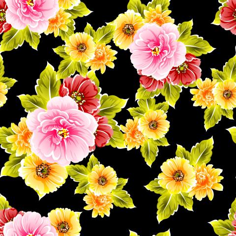 Colorful flowers on a black background