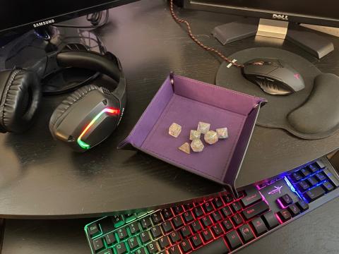dice with tray and keyboard
