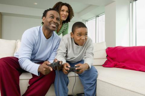 family playing video games