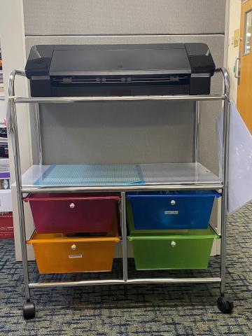 Silhouette Cameo machine on cart