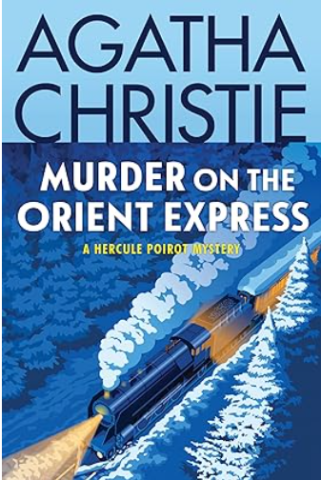 book cover of murder on the orient express with a train