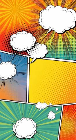 Empty comic strip with yellow, green and orange cells