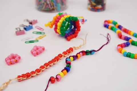 Multicolor bracelet from pony beads