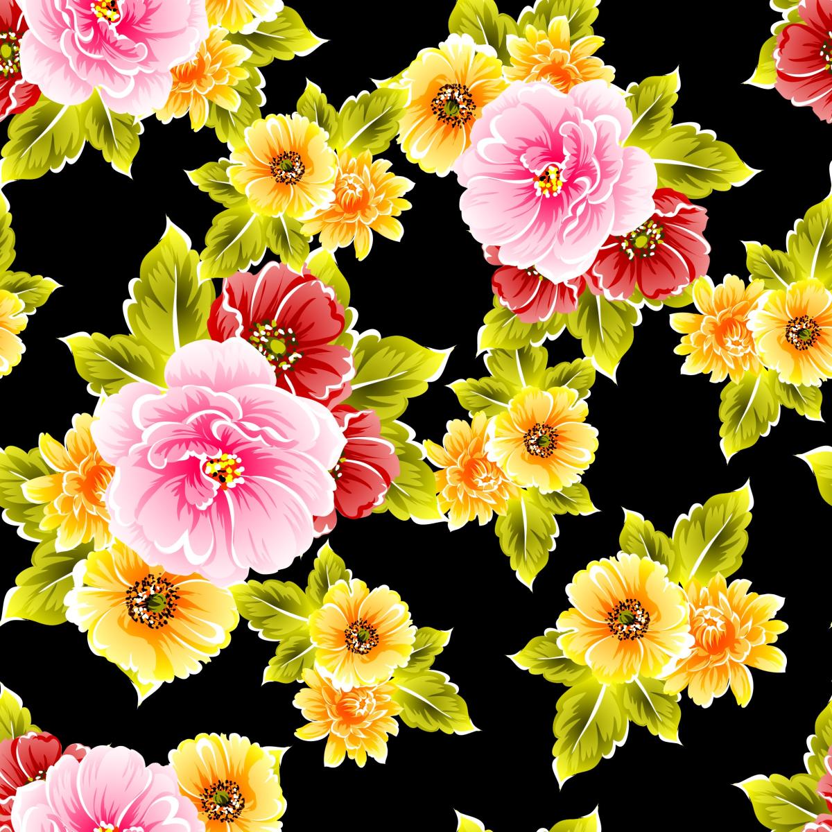 Colorful flowers on a black background