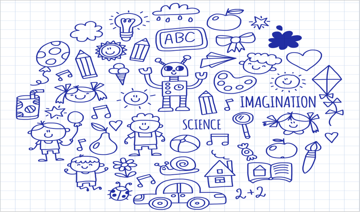 drawing of different objects related to science