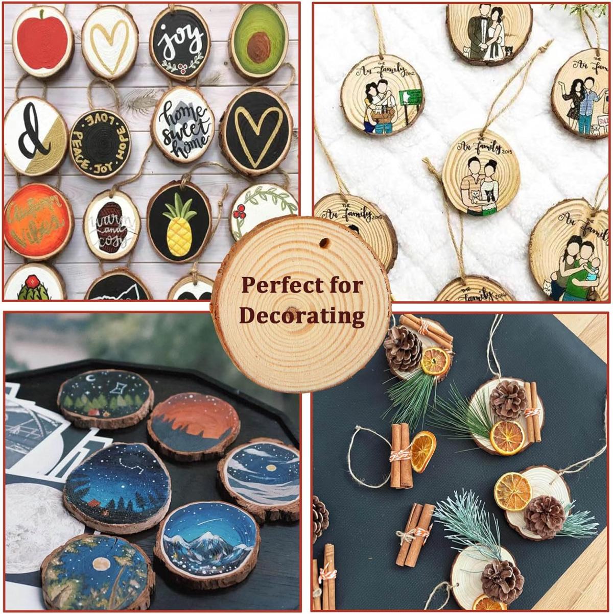 Round pieces of wood decorated