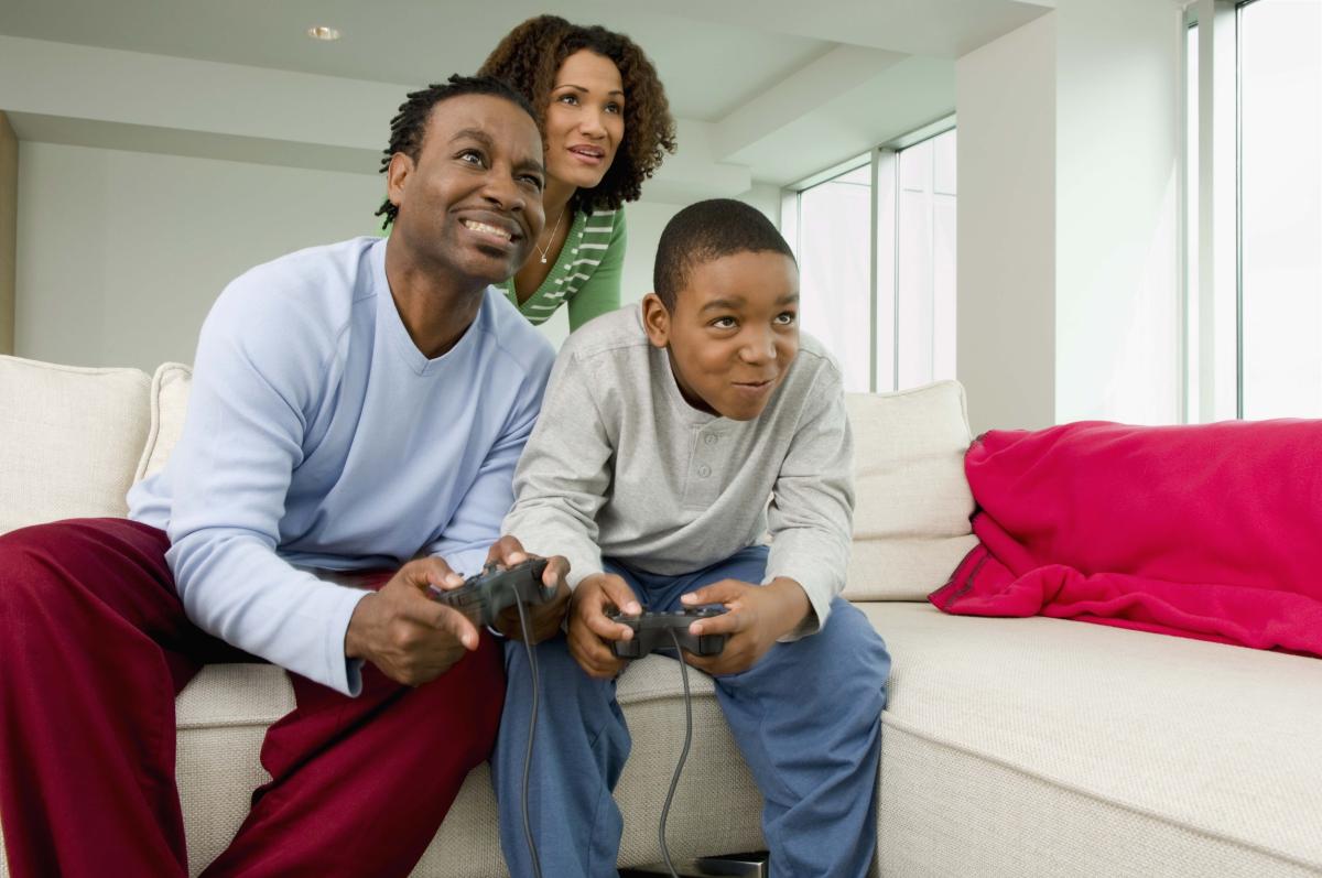 family playing video games